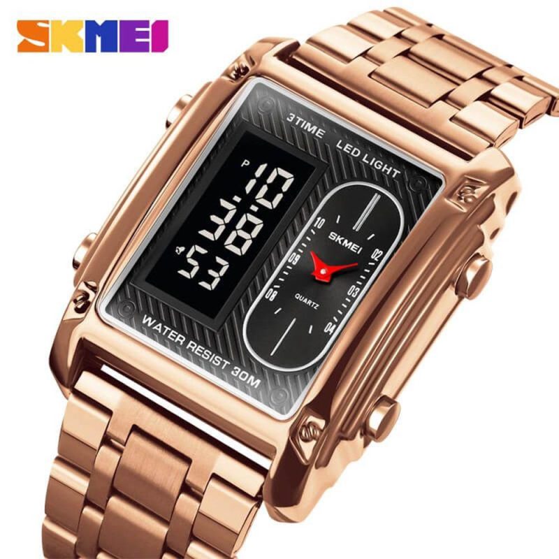 SKMEI Original Men's Watch - Quartz, Dual Time (Analog & Digital), Stainless Steel Chain | Multiple Colors