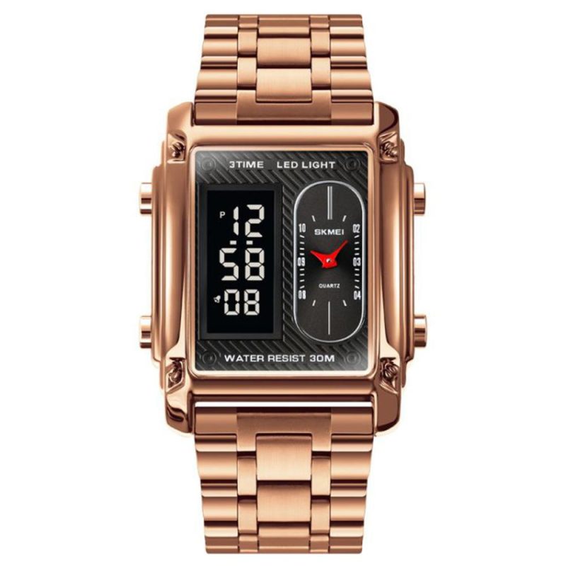 SKMEI Original Men's Watch - Quartz, Dual Time (Analog & Digital), Stainless Steel Chain | Multiple Colors