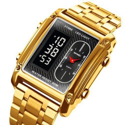 SKMEI Original Men's Watch - Quartz, Dual Time (Analog & Digital), Stainless Steel Chain | Multiple Colors