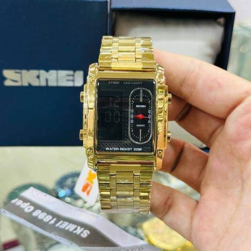 SKMEI Original Men's Watch - Quartz, Dual Time (Analog & Digital), Stainless Steel Chain | Multiple Colors
