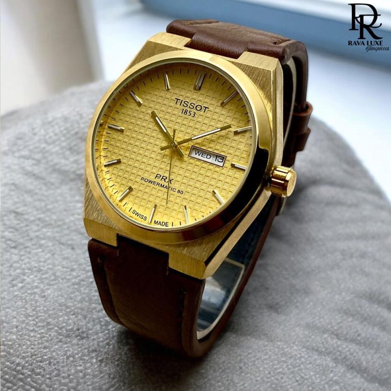 TISSOT PRX - Leather Strap Day & Date Watch for Men