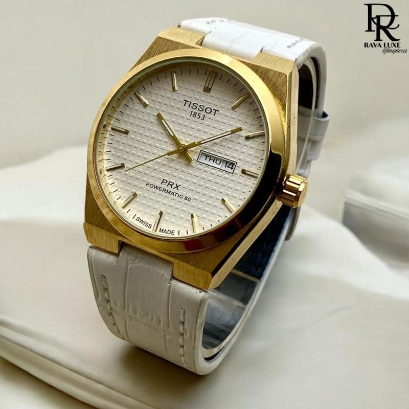 TISSOT PRX - Leather Strap Day & Date Watch for Men