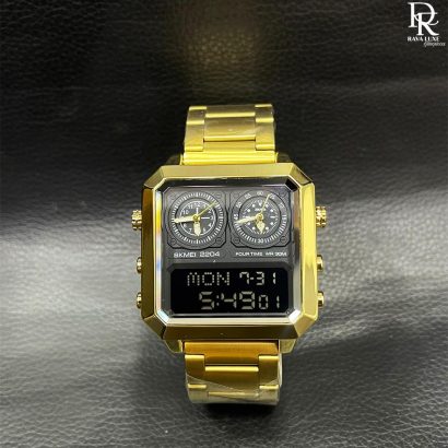 SKMEI Four-Time Display Watch – Stainless Steel | Waterproof | Alarm & Stopwatch