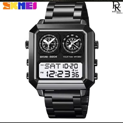 SKMEI Four-Time Display Watch – Stainless Steel | Waterproof | Alarm & Stopwatch