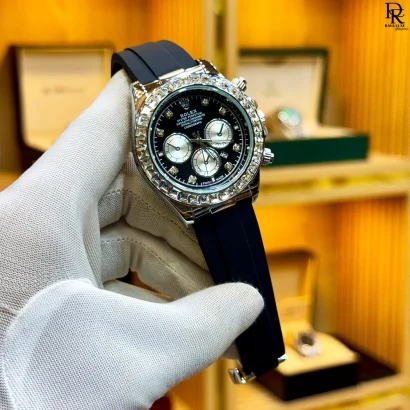 Rolex Second Copy – Stone Bezel with Rubber Strap