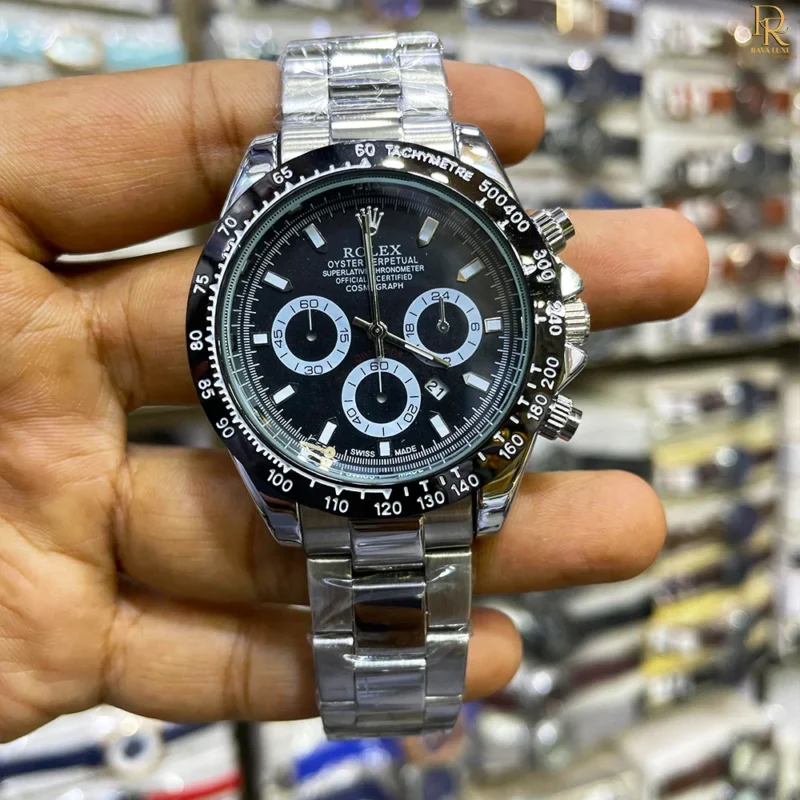 The ROLEX Daytona is a timeless classic designed for those who appreciate luxury and performance. Featuring a date-working dial and master lock, this second-copy model offers a bold, attractive look in fresh new colors — perfect for both casual outings and formal occasions. Key Features: ⌚ Date Working Dial – Stay on track with precision 🔒 Master Lock – Secure and comfortable fit 🎨 New Attractive Colours – Choose your perfect style 💯 Premium Finish – Smooth edges & detailed casing Care Instructions: Avoid exposure to strong magnetic fields and clean with a soft cloth. Why Choose This Product: Combines functionality with style, perfect for both casual and formal occasions. 💸 Price: PKR 3,500/- Only 📦 Includes Normal Box | Free Delivery & 7-Day Return Policy