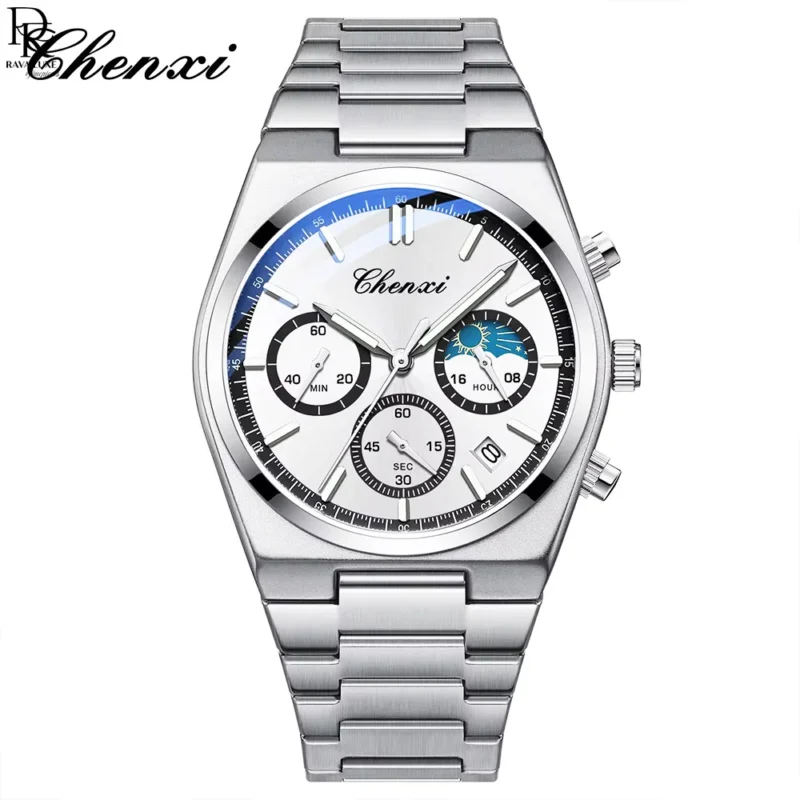 CHENXI Original Men’s Watch ⌚ | Square Design | Chronograph + Moonphase | Premium Steel