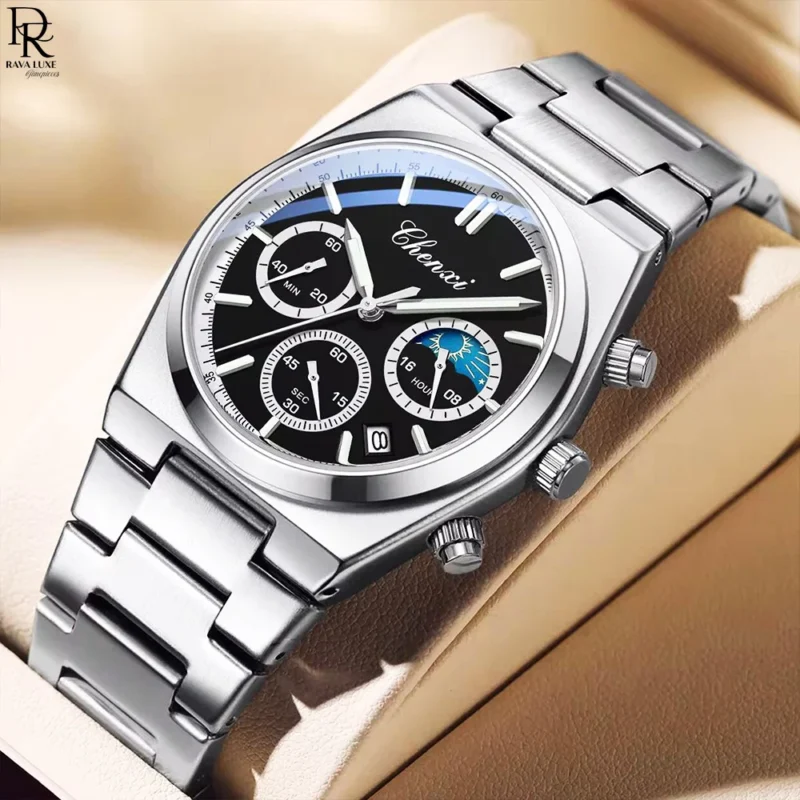 CHENXI Original Men’s Watch ⌚ | Square Design | Chronograph + Moonphase | Premium Steel