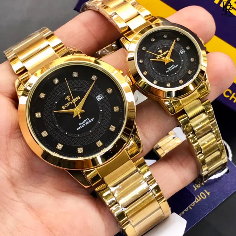 Bophieri original watch, Bophieri pair watches Pakistan, couple watches with stone dial, Bophieri stainless steel watch set, his and her watches 2025, quartz couple watches under 6000, premium pair watches with gift box