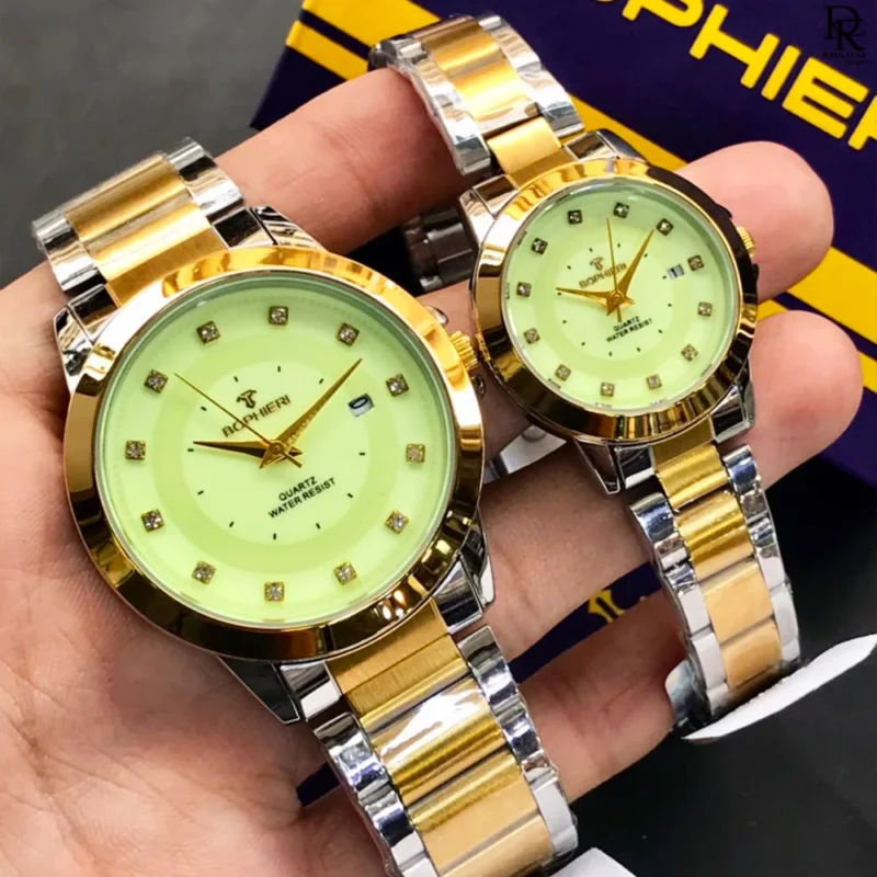 Bophieri original watch, Bophieri pair watches Pakistan, couple watches with stone dial, Bophieri stainless steel watch set, his and her watches 2025, quartz couple watches under 6000, premium pair watches with gift box