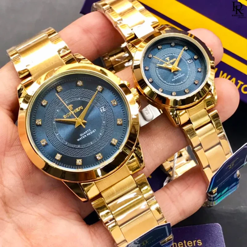 Bophieri original watch, Bophieri pair watches Pakistan, couple watches with stone dial, Bophieri stainless steel watch set, his and her watches 2025, quartz couple watches under 6000, premium pair watches with gift box