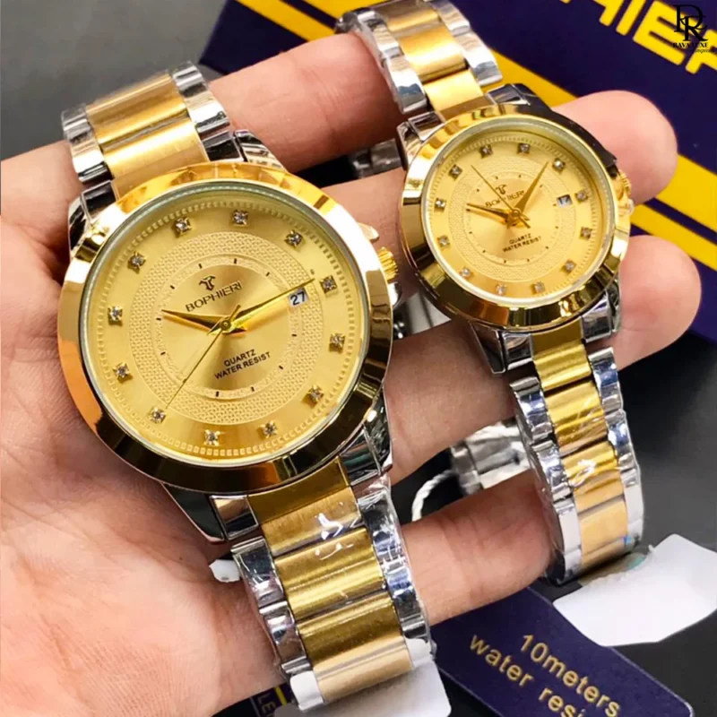 Bophieri original watch, Bophieri pair watches Pakistan, couple watches with stone dial, Bophieri stainless steel watch set, his and her watches 2025, quartz couple watches under 6000, premium pair watches with gift box
