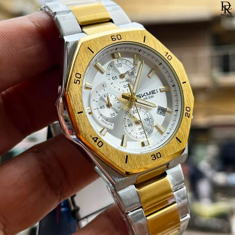 SKMEI Chrono Silver watch, SKMEI chronograph automatic Pakistan, SKMEI stainless steel chain watch, SKMEI luxury men’s watches 2025, SKMEI 3 colour chronograph, SKMEI automatic watch under 5000