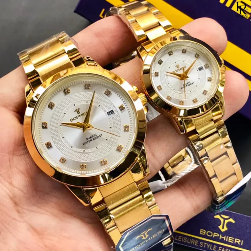 Bophieri original watch, Bophieri pair watches Pakistan, couple watches with stone dial, Bophieri stainless steel watch set, his and her watches 2025, quartz couple watches under 6000, premium pair watches with gift box