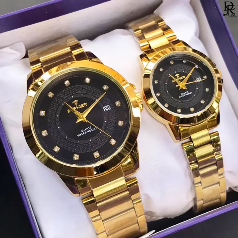 Bophieri original watch, Bophieri pair watches Pakistan, couple watches with stone dial, Bophieri stainless steel watch set, his and her watches 2025, quartz couple watches under 6000, premium pair watches with gift box