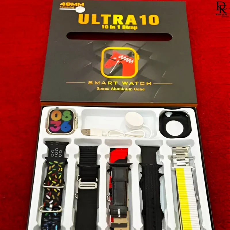 Ultra 10 in 1 smartwatch Pakistan, Ultra Series smart watch with straps, smartwatch with 10 straps 2025, Ultra 8 functions watch price, best smartwatch under 3000 in Pakistan, 49mm Ultra smart watch with wireless charger, multi-strap smartwatch combo