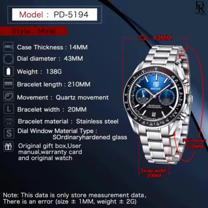 BENYAR original watch Pakistan, BENYAR men’s watch price, BENYAR chronograph watch, BENYAR stainless steel watch, BENYAR quartz watch, BENYAR dual shaded dial, BENYAR luxury watches 2025, premium BENYAR watch with box