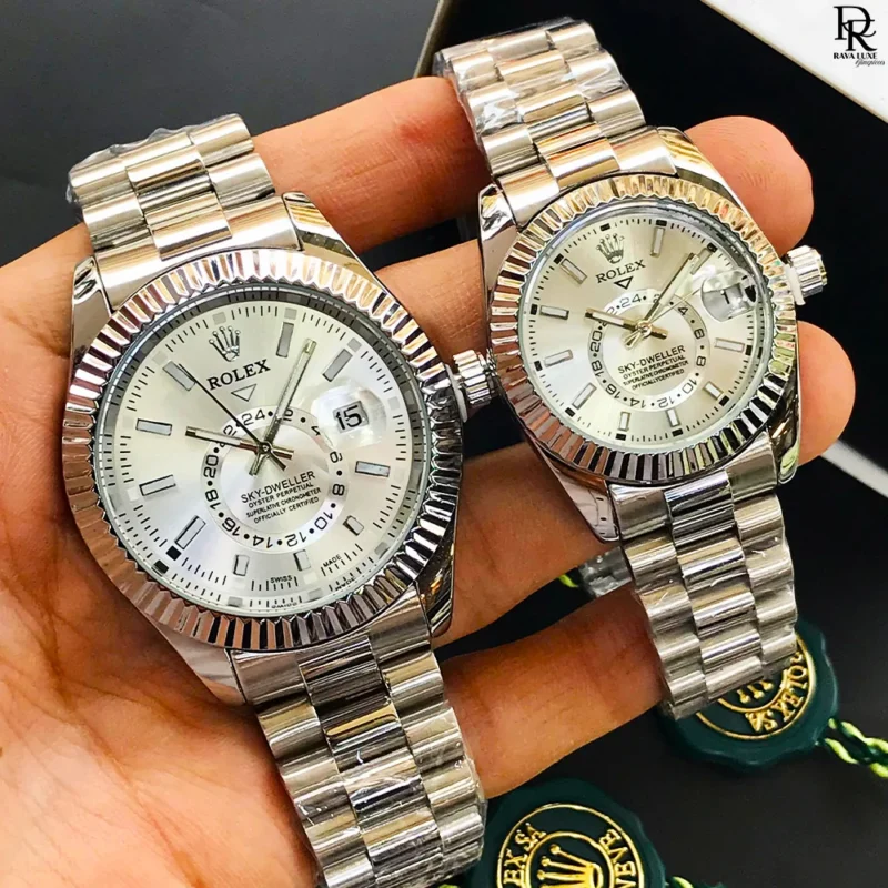 Rolex Sky Dweller pair watch, Rolex couple watches Pakistan, Rolex Sky Dweller quartz, Rolex pair watch price in Pakistan, Rolex stainless steel watch, Rolex couple gift set, Rolex Sky Dweller men and women