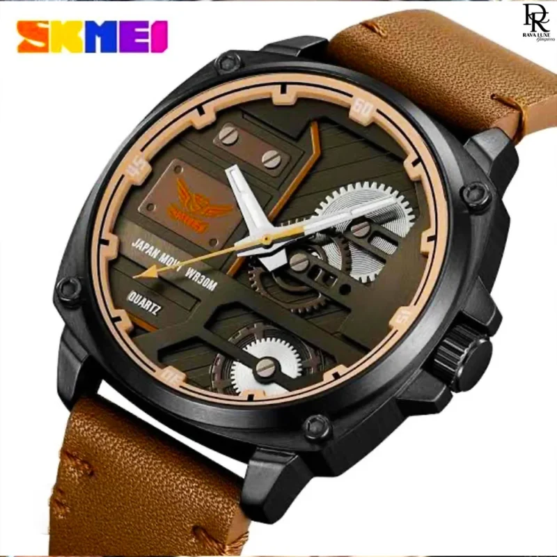 Skmei WR30M watch, Skmei original premium edition, Skmei quartz leather strap watch, Skmei men’s watch Pakistan, Skmei 2025 new model, unique style Skmei watch, water resistant men’s watch under 5000
