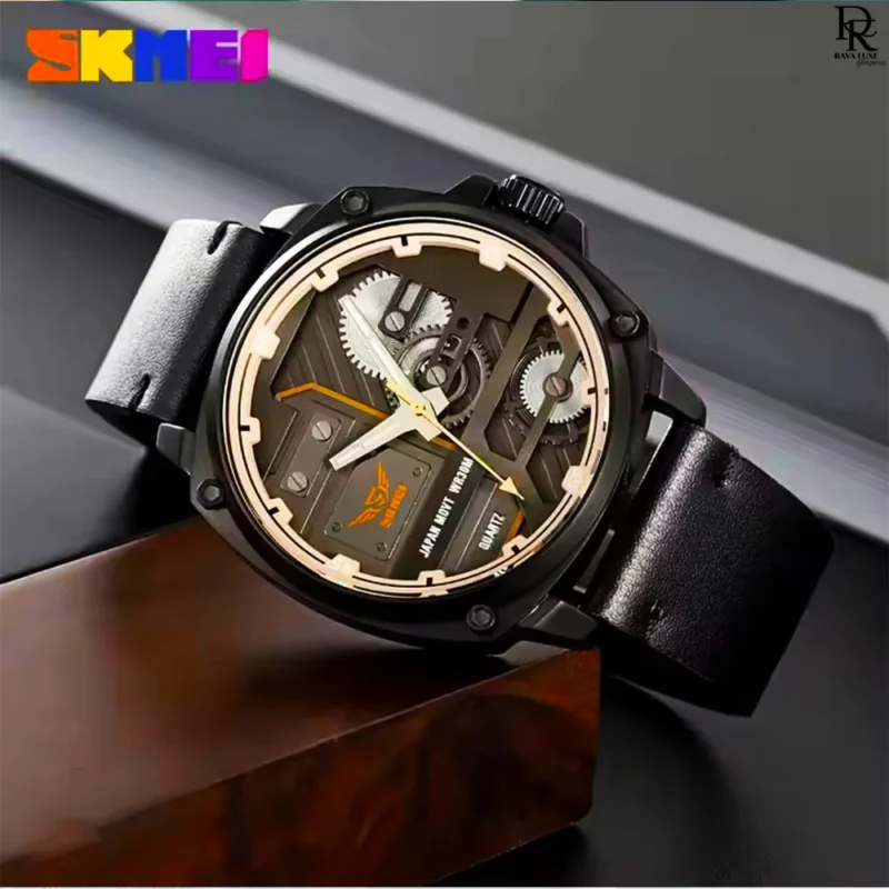 Skmei WR30M watch, Skmei original premium edition, Skmei quartz leather strap watch, Skmei men’s watch Pakistan, Skmei 2025 new model, unique style Skmei watch, water resistant men’s watch under 5000