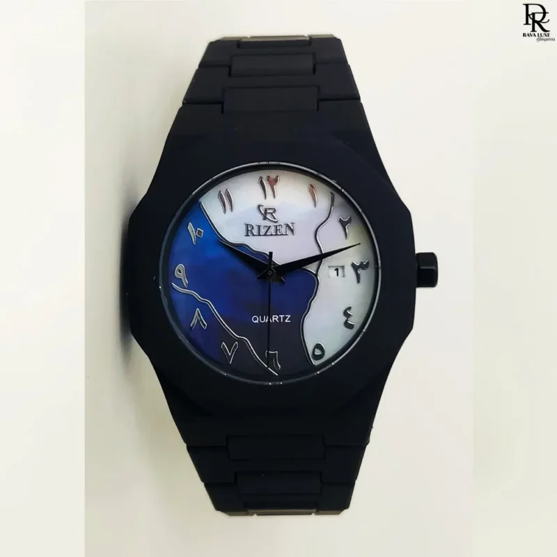 Rizen AURA watch, black Arabic dial watch, quartz watch with date, fiber body wristwatch, Rizen AURA price in Pakistan, men’s fashion watch under 3000, luxury affordable watches
