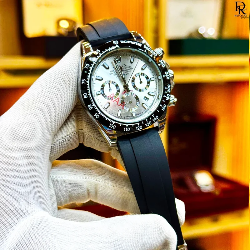 rolex second copy watch Pakistan, chronograph rubber strap watch, luxury men’s watches 2025, affordable rolex replica, quartz chronograph watch, premium rubber watch, Rava Luxe men collection