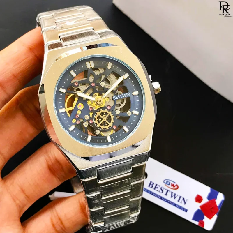Bestwin original watch price in Pakistan, skeleton dial men’s watch, stainless steel watch for men, Bestwin luxury watches, quartz skeleton watch, men’s fashion wristwatch