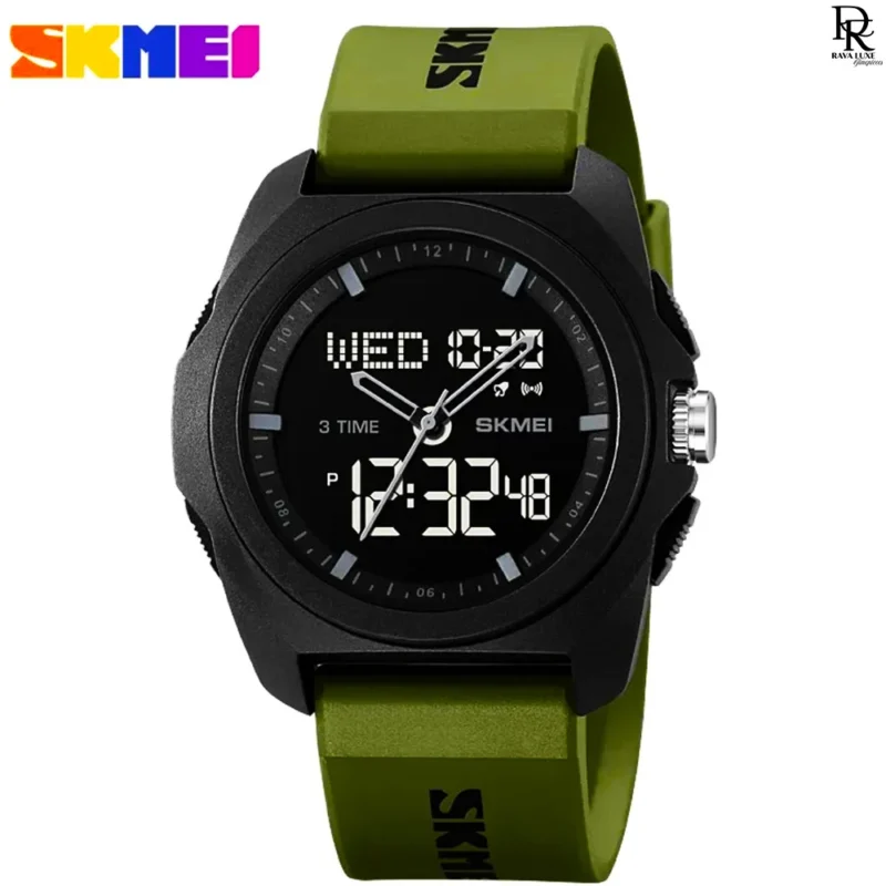 SKMEI army sporty watch, dual time watch Pakistan, SKMEI digital analog watch, waterproof sports watch, men’s rubber strap watches, SKMEI 4199 price in Pakistan