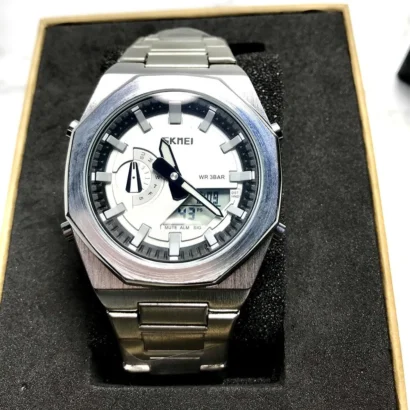 SKMEI 1816, Dual Display Watch, Waterproof Steel Strap Watch, Men’s Digital Analog Watch