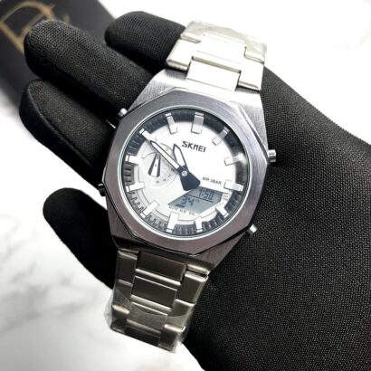 SKMEI 1816, Dual Display Watch, Waterproof Steel Strap Watch, Men’s Digital Analog Watch