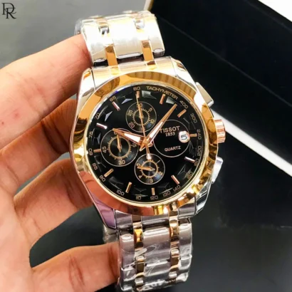 This piece delivers the Tissot look and dial architecture at a far more accessible price. The full chronograph is working, not printed dummy dials.