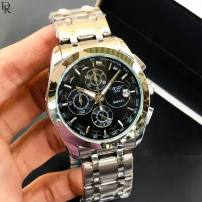 This piece delivers the Tissot look and dial architecture at a far more accessible price. The full chronograph is working, not printed dummy dials.