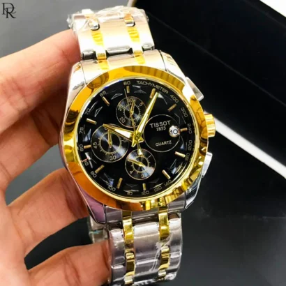 This piece delivers the Tissot look and dial architecture at a far more accessible price. The full chronograph is working, not printed dummy dials.