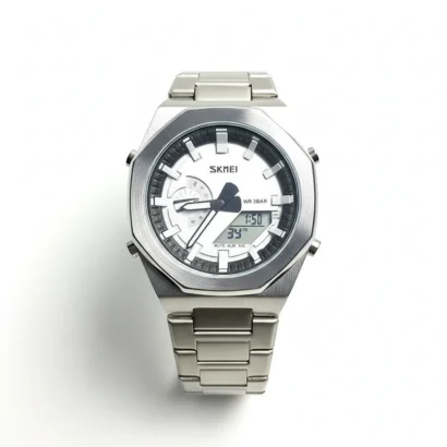 SKMEI 1816, Dual Display Watch, Waterproof Steel Strap Watch, Men’s Digital Analog Watch