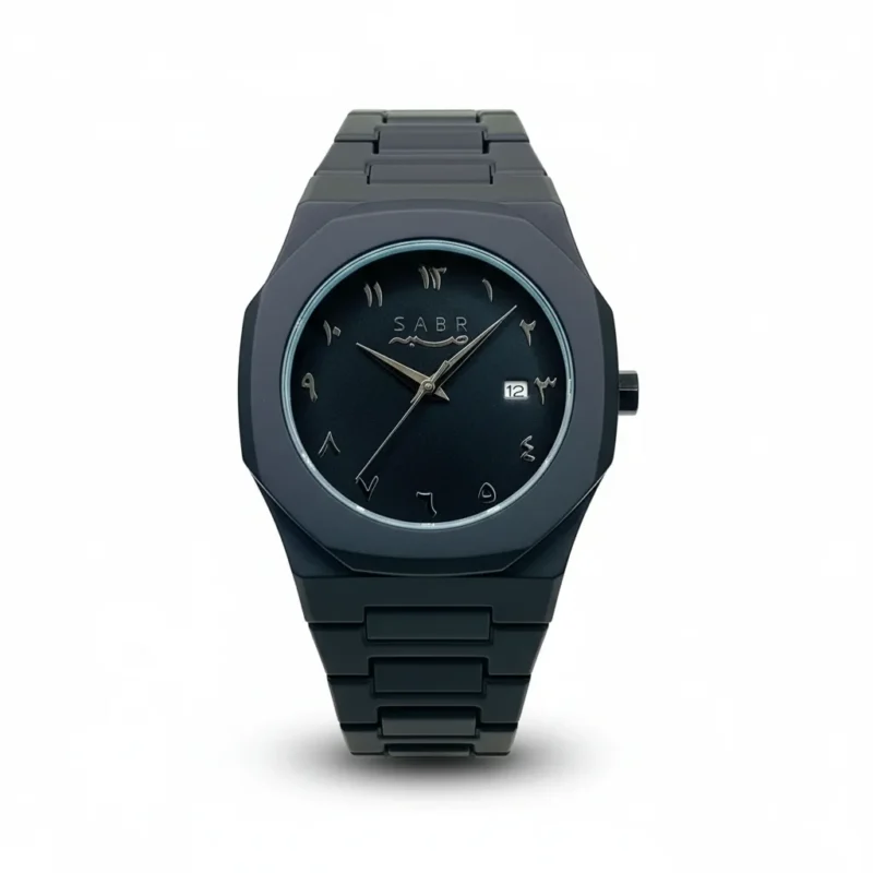 Arabic Dial Watch | Black Fiber Chain Watch | Minimal Luxury Watch Pakistan | Aesthetic Men’s Watch | Sabr Watch Black