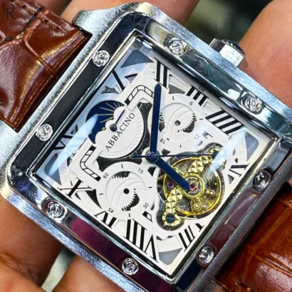 Abbacino Monograph Tank, automatic tank watch, back pendulum watch, leather strap automatic, premium mechanical watch Pakistan