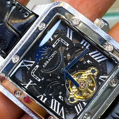 Abbacino Monograph Tank, automatic tank watch, back pendulum watch, leather strap automatic, premium mechanical watch Pakistan