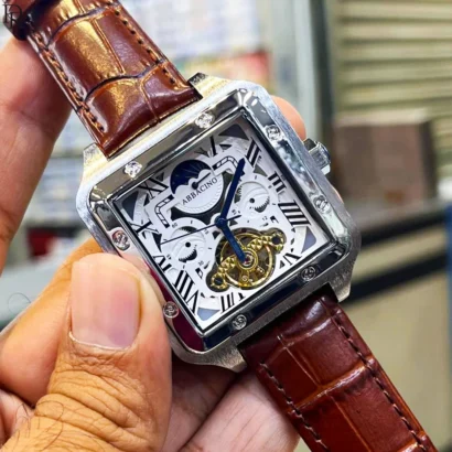 Abbacino Monograph Tank, automatic tank watch, back pendulum watch, leather strap automatic, premium mechanical watch Pakistan
