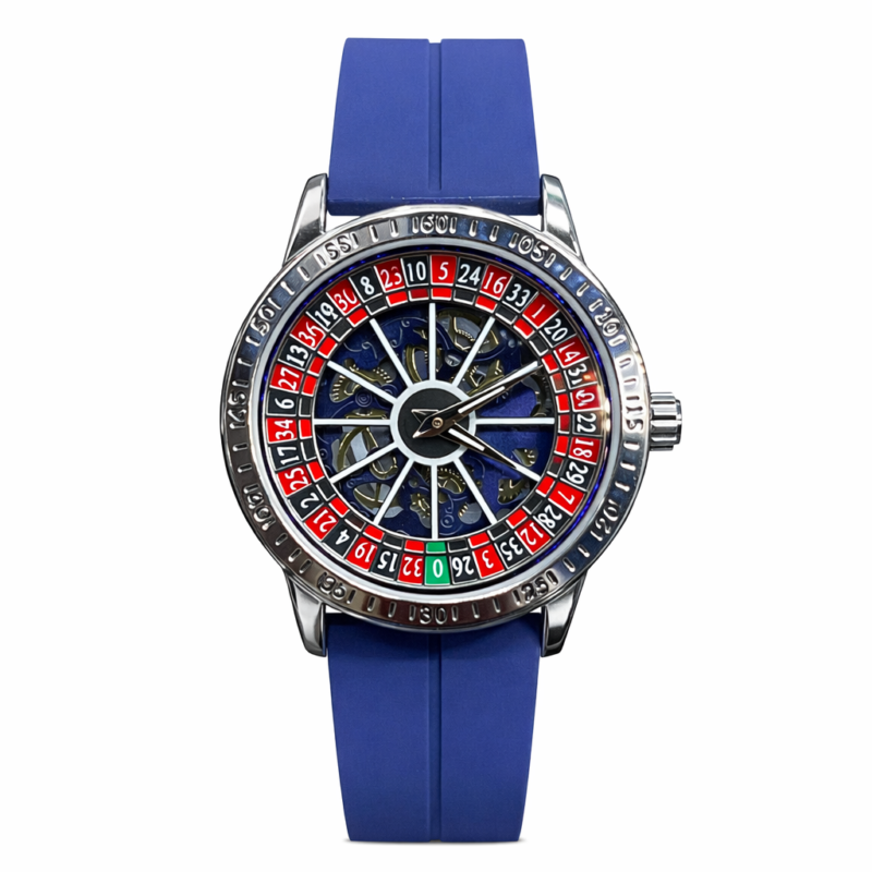Casino skeleton watch, wheel design watch Pakistan, magnet lock watch, silicone strap watch, skeleton dial men’s watch, trendy watches Pakistan