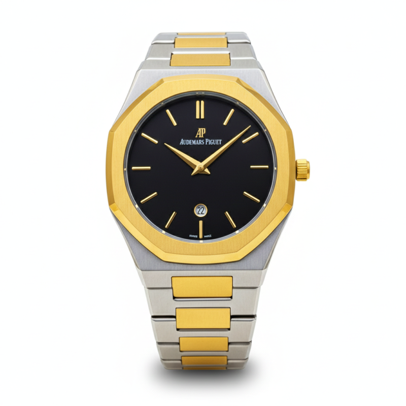 Home 3 10 An Audemars Piguet–style men’s watch with stainless steel chain, butterfly lock, and working date — bold design at an affordable price.