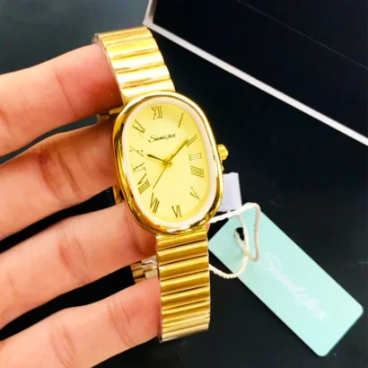 SUNLIFEX original women’s watch featuring a vintage oval dial, elegant slim design, quartz movement, and stainless steel chain — perfect for daily and formal wear.