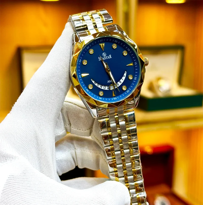 SEASTAR original men’s watch with quartz movement, date function, and metal strap with butterfly lock — clean luxury look with solid finishing.