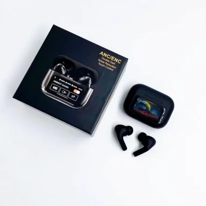 A9 Pro earbuds Pakistan, LED screen earbuds price in Pakistan, wireless earbuds black, budget wireless earbuds Pakistan, AirPods style earbuds, A9 Pro LED earbuds