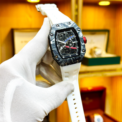RM carbon fiber watch Pakistan, skeleton dial men watch, RM style watch Pakistan, rubber strap luxury watch, slim body men watch, quartz skeleton watch