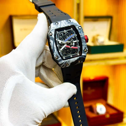 RM carbon fiber watch Pakistan, skeleton dial men watch, RM style watch Pakistan, rubber strap luxury watch, slim body men watch, quartz skeleton watch