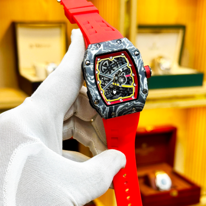RM carbon fiber watch Pakistan, skeleton dial men watch, RM style watch Pakistan, rubber strap luxury watch, slim body men watch, quartz skeleton watch