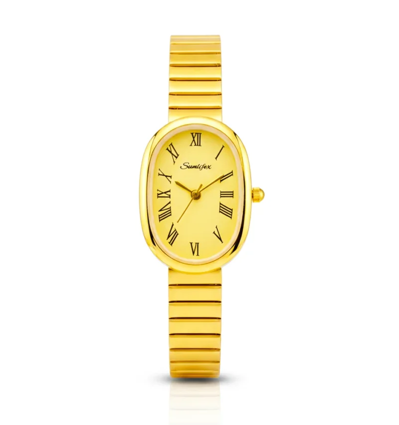 SUNLIFEX original women’s watch featuring a vintage oval dial, elegant slim design, quartz movement, and stainless steel chain — perfect for daily and formal wear.