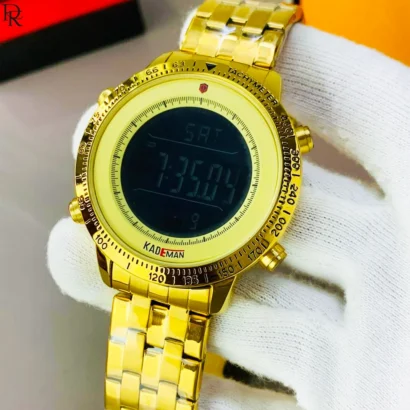 KADEMAN original digital watch with stainless steel chain, time, date, alarm, stopwatch, and light. Durable build with premium quality.