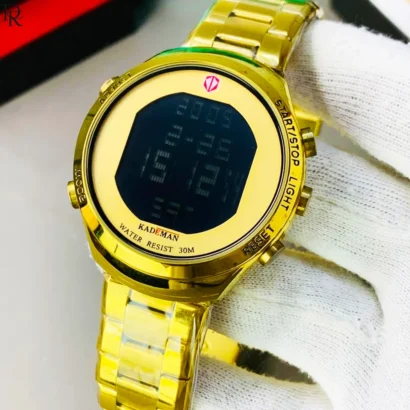 KADEMAN original digital watch with stainless steel chain, time, date, alarm, stopwatch, and light. Durable build with premium quality.
