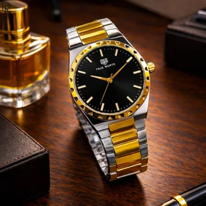 Sleek and trendy TRUE WORTH watch featuring an ultra-slim case, solid steel chain, and butterfly master lock. Premium quality with modern style.